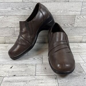 Thom‎ McAn Deidre Brown Leather Slip On Loafer Heel Shoes Women Size 7M